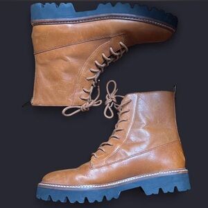 Madewell Tan Leather Lace-Up Boots